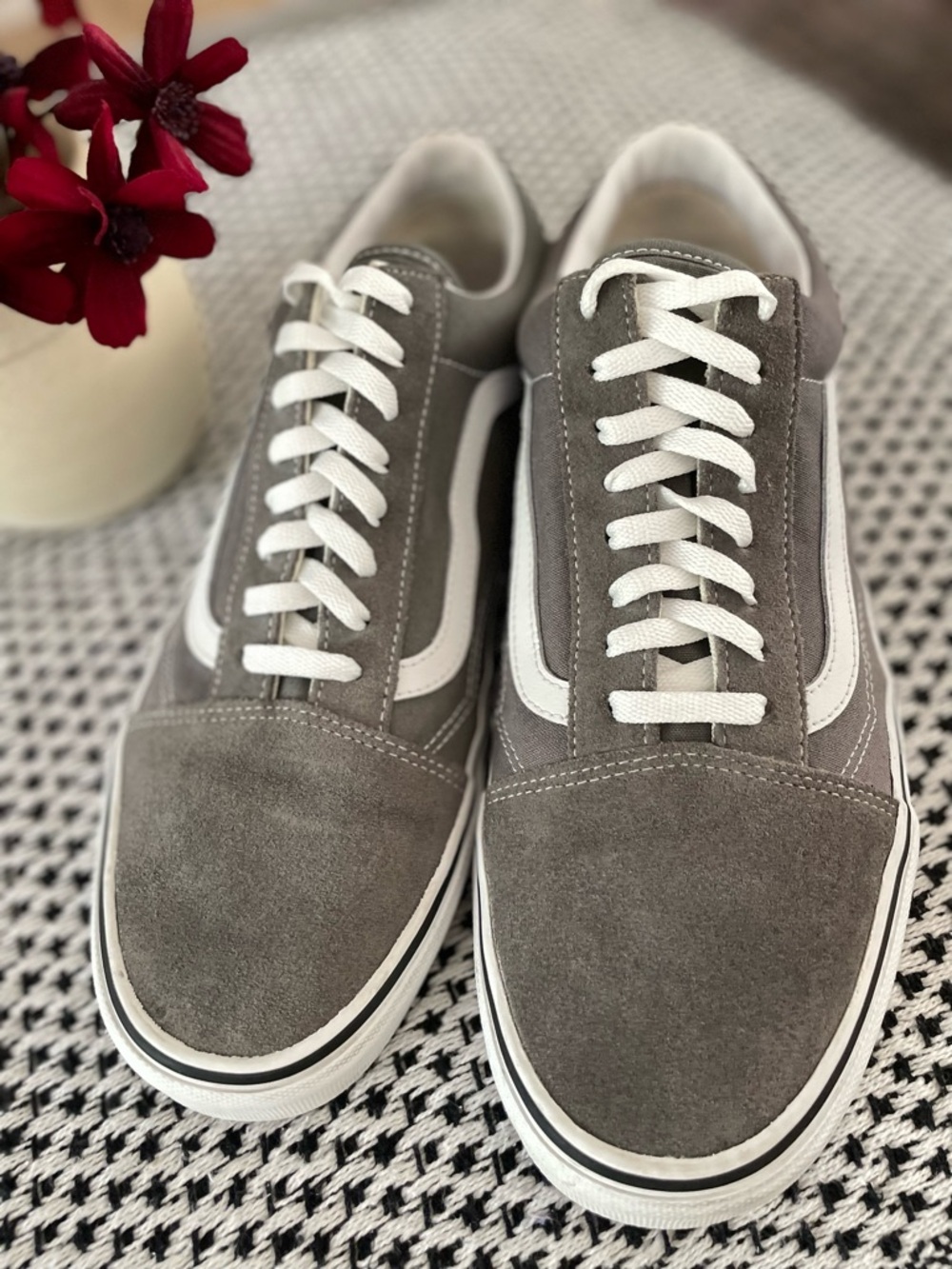 Vans Old Skool Gray Suede True White Men Size 12 Skate Shoes Grey